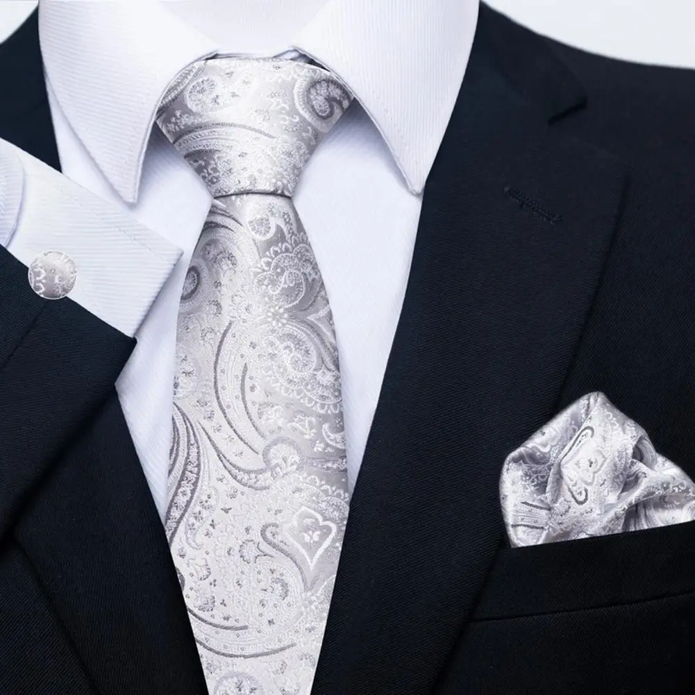 

Wedding Work Kerchief Cuffs Set Vibrant Color Men's Suit Accessories 3-piece Set of Solid Color Jacquard Design Tie for Weddings