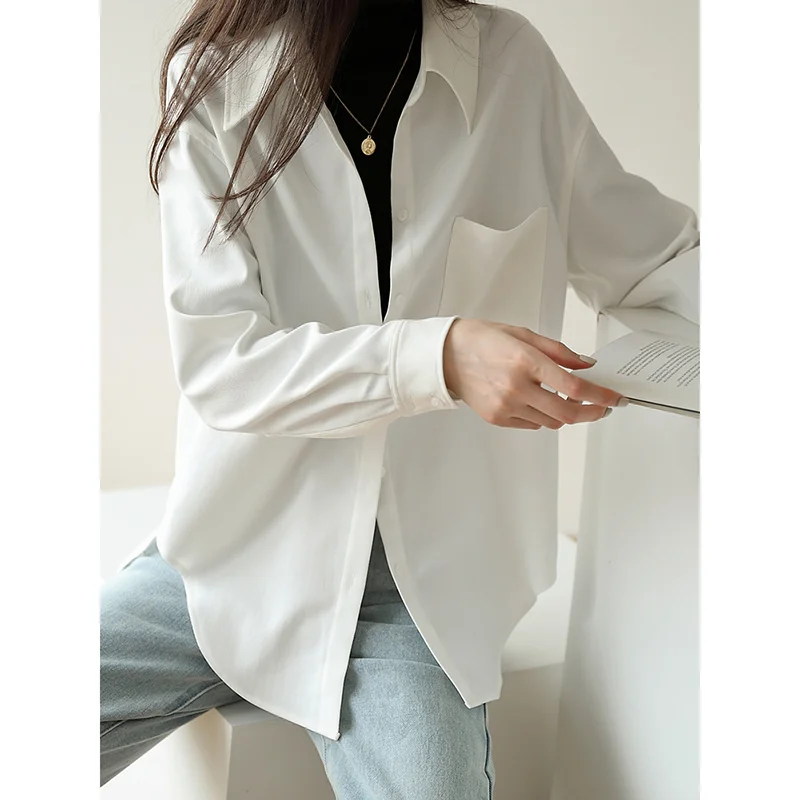 Белая блузка-рубашка большого размера осенняя свободная Модная хлопковая