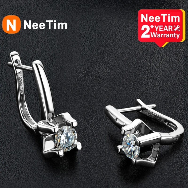 

NeeTim Real Moissanite Stud Earrings Hoops For Women Girls 100% 925 Sterling Silver Sparkling Jewelry Gifts with GRA Certificate