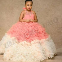 luxury ruffles beads toddler halter flower girl dresses birthday costumes wedding photography gown customised first communion