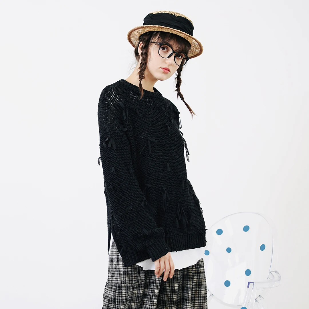 

Оригинальный Женский дизайнерский черный Свободный Повседневный свитер imakokoni Hey Er Nao с длинными рукавами