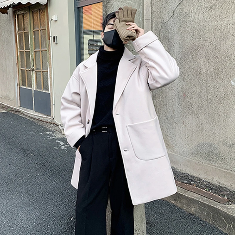 PFNW мужской шерстяной плащ средней длины с лацканами однобортное однотонное