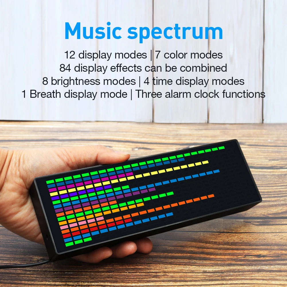 

LED Music Spectrum Colorful Car Audio Level Indicator 8 Brightness Modes Electronic Clock Lights for Automotive Atmosphere Lamp