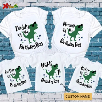2023 Dinosaur Print Father Mother Kids T-Shirt Baby Suit Cotton Dinosaur Family Matching Outfits Mom Dad Children Match Clothes 1