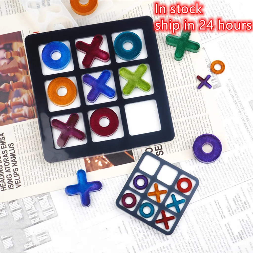 

New Creative DIY Tic-Tac-Toe Chess Ox Chess Game Epoxy Resin Mirror Silicone Mold Home Entertainment Game Ships Within 24 Hours