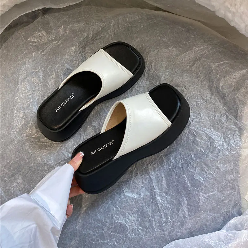 

FAFA 2023 Summer New Slope With Slippers Female White Muffin Thick Bottom Sandals Women's Set Toe Women's Shoes Wear Outside