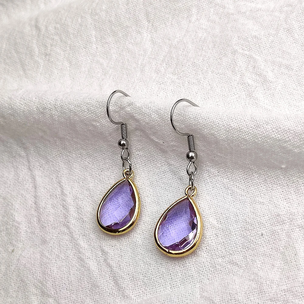 

Korea Fashion Multicolor Birthday Stone Drops Earrings for Women Stainless Steel Luxury Design Charm Ear Studs Jewelry