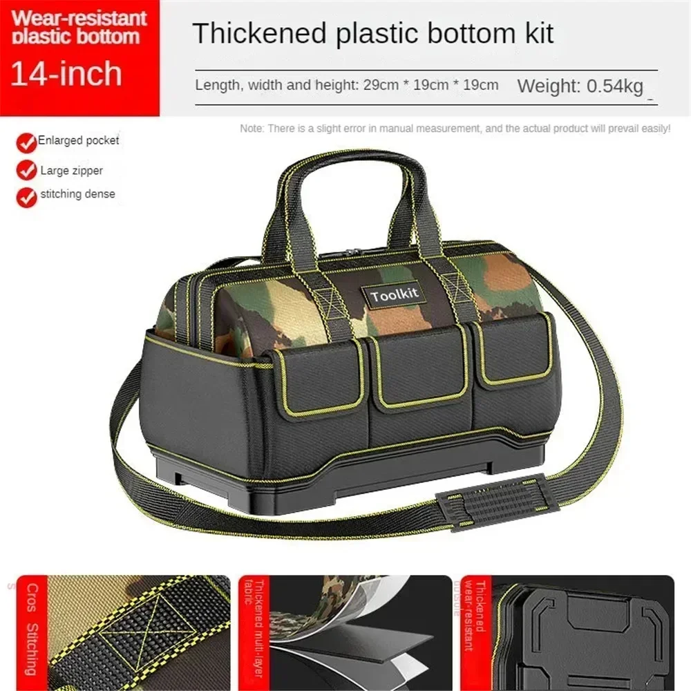 

Камуфляжная сумка для инструментов с пластиковым водонепроницаемым дном, с несколькими карманами, плечевой ремень, сумка для хранения инструментов электрика