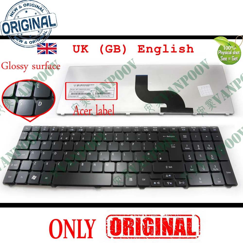 

New UK Laptop keyboard for Acer Aspire 5542 5538G 5538 5536G 5536 5410 5340 5338 5336 5252 5251 5242 5236 AS5538g Glossy Black