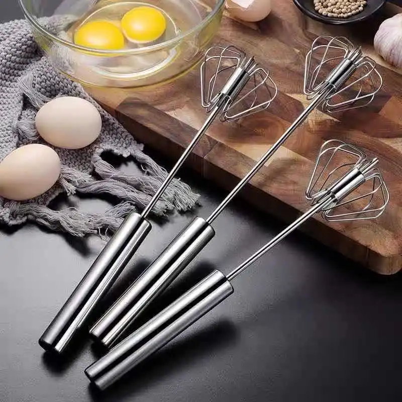 

Household Semi-Automatic Rotating Egg Beater 304 Stainless Self Turning Cream Utensils Whisk Manual Mixer Kitchen Tool