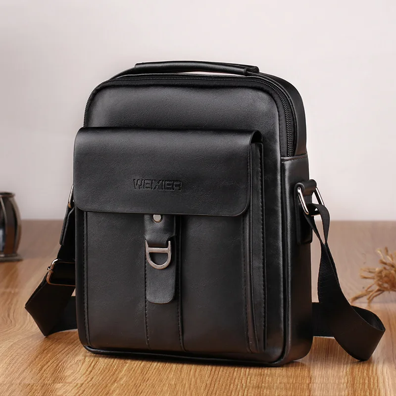 Luxury Leather Men Shoulder Bag For ipad Zipper Crossbody Bags Man Messenger Bag Multi Functional Handbag Male Tote Bag