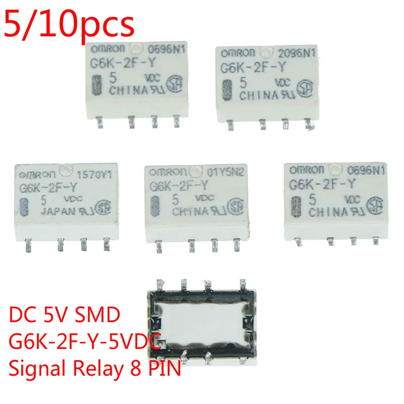 

5 or 10pcs SMD G6K-2F-Y Signal Relay 8PIN For Omron Relay DC 5V 10*6.5*5mm