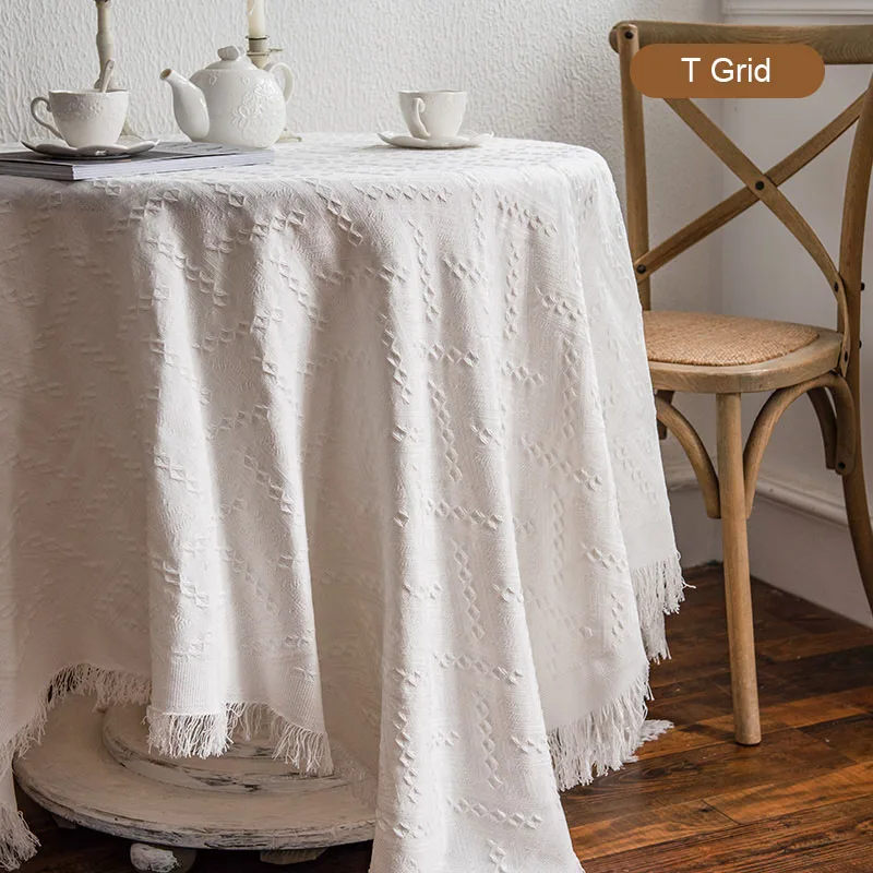 

Ins Style White Lace Knitted Blended Round Tablecloth Retro Coffee Table Table Cover Cloth Light Luxury Desk Tablecloth