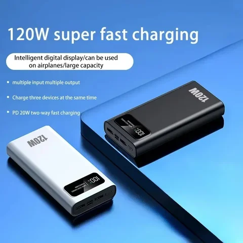 Портативная мобильная мощность 500000 мАч 120 Вт PowerBank Быстрая зарядка Сверхбольшая емкость Внешний аккумулятор с цифровым дисплеем