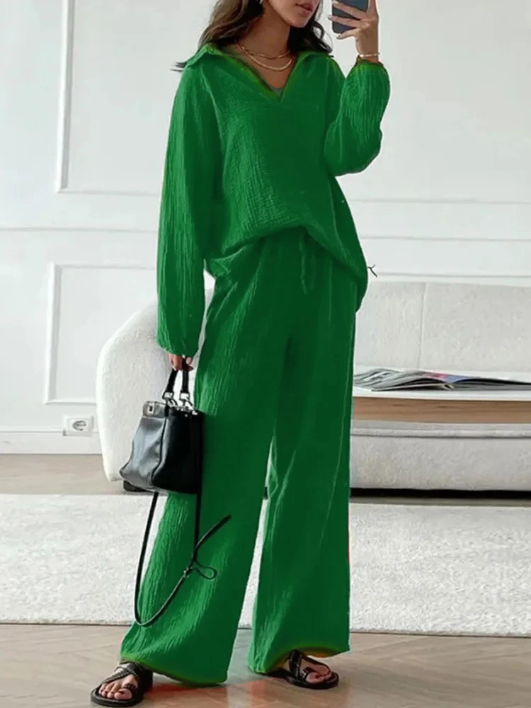 Женский Повседневный костюм из двух предметов Белый Топ с длинным рукавом и