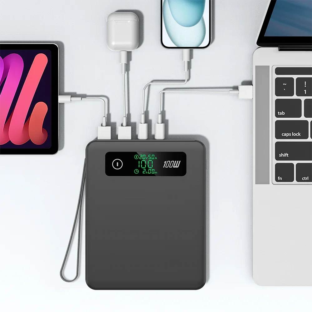 Большая емкость 40000 мАч 148 Втч PD 100 Вт Power Bank тонкая портативная быстрая зарядка для