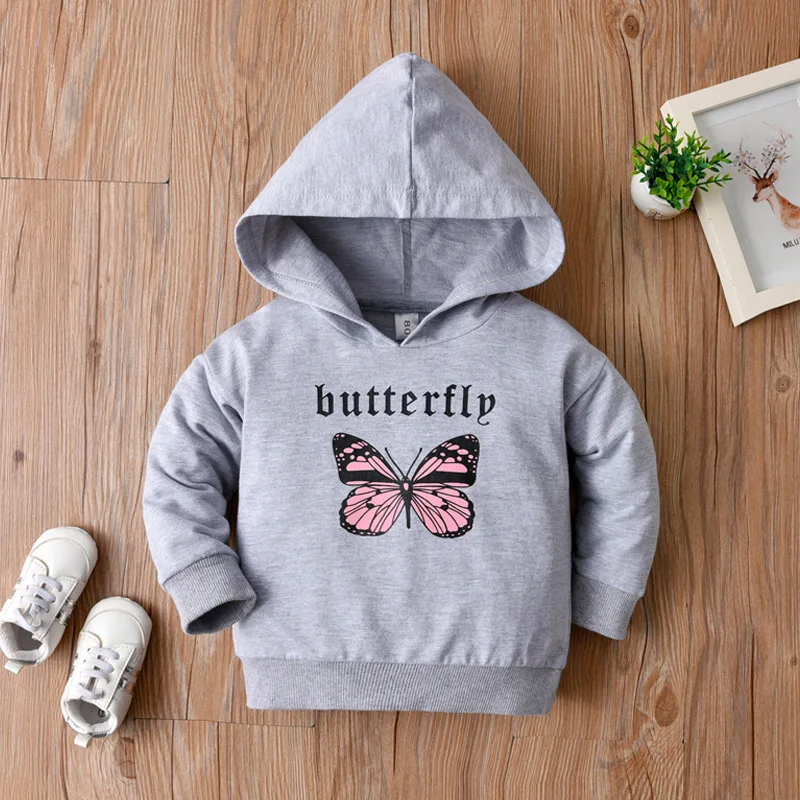 

2022 Spring Kids Hoodies Sweatshirts Cartoon Butterfly Print Hoodies Baby Boys Girls Clothing Casual Hoodies Clothes 0-3 Years