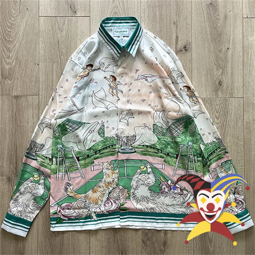 

Зеленая рубашка Касабланка для мужчин и женщин, высококачественные Гавайские пляжные шелковые рубашки с длинным рукавом