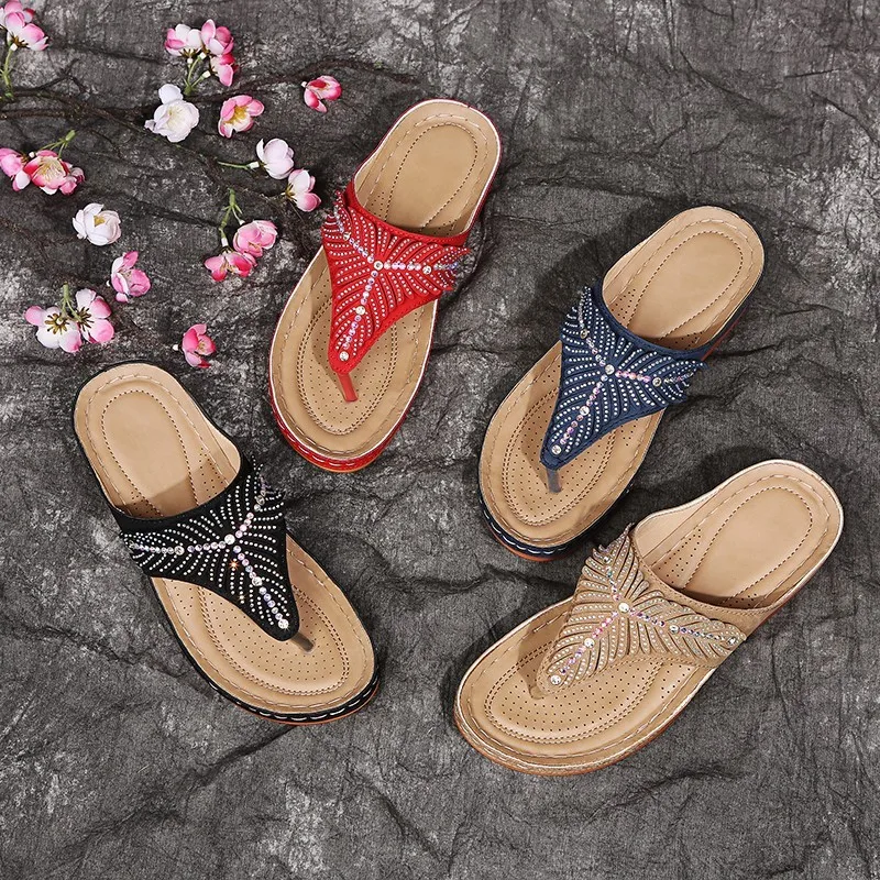 Ladies Casual Sandals New Retro Solid Color Wedge Shoes Women Sandals Plus Size Fashion Platform Flip Flop Women Sandals 2022