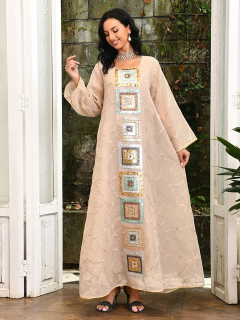 

Abaya Musulmana Sequins Embroidery Party Dress Elegant Long Sleeve Ladies Dresses Muslim Woman Clothes Ramadan Eid Mubarak