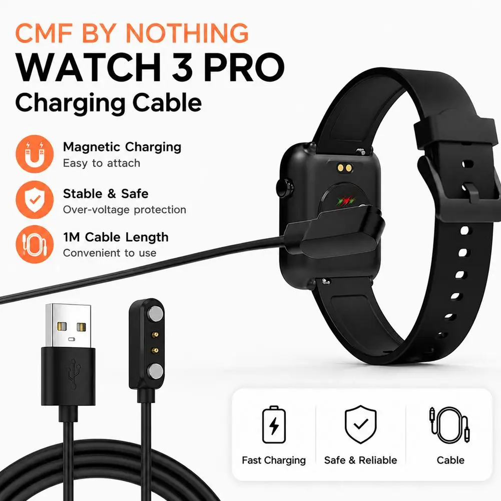 Фото Кабель для зарядки For Nothing CMF Watch 3 Pro USB, мощный магнитный 2-контактный зарядник, аксессуары для умных часов, дропшиппинг №3