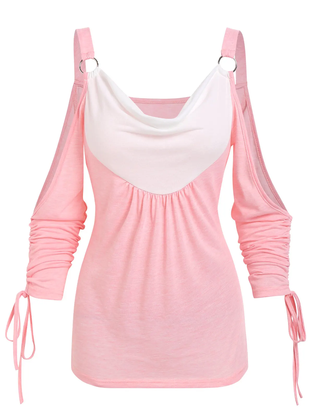 

Cold Shoulder O-ring Cinched Contrast T-shirt