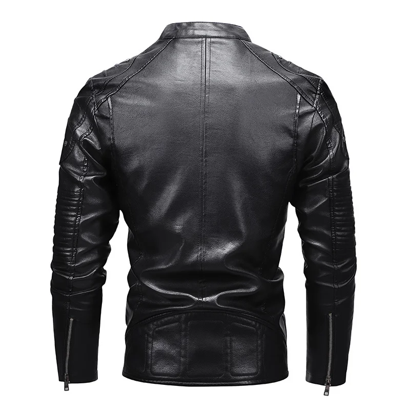 

JG-6835 Men's PU 2023 New Racing Suit Casual Fashion Motorcycle Clothing Stitching Male Leather Jacket