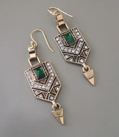 retro personality water diamond emerald diamond womens earrings fashionable temperament metal inlaid zirconium pendant earrings