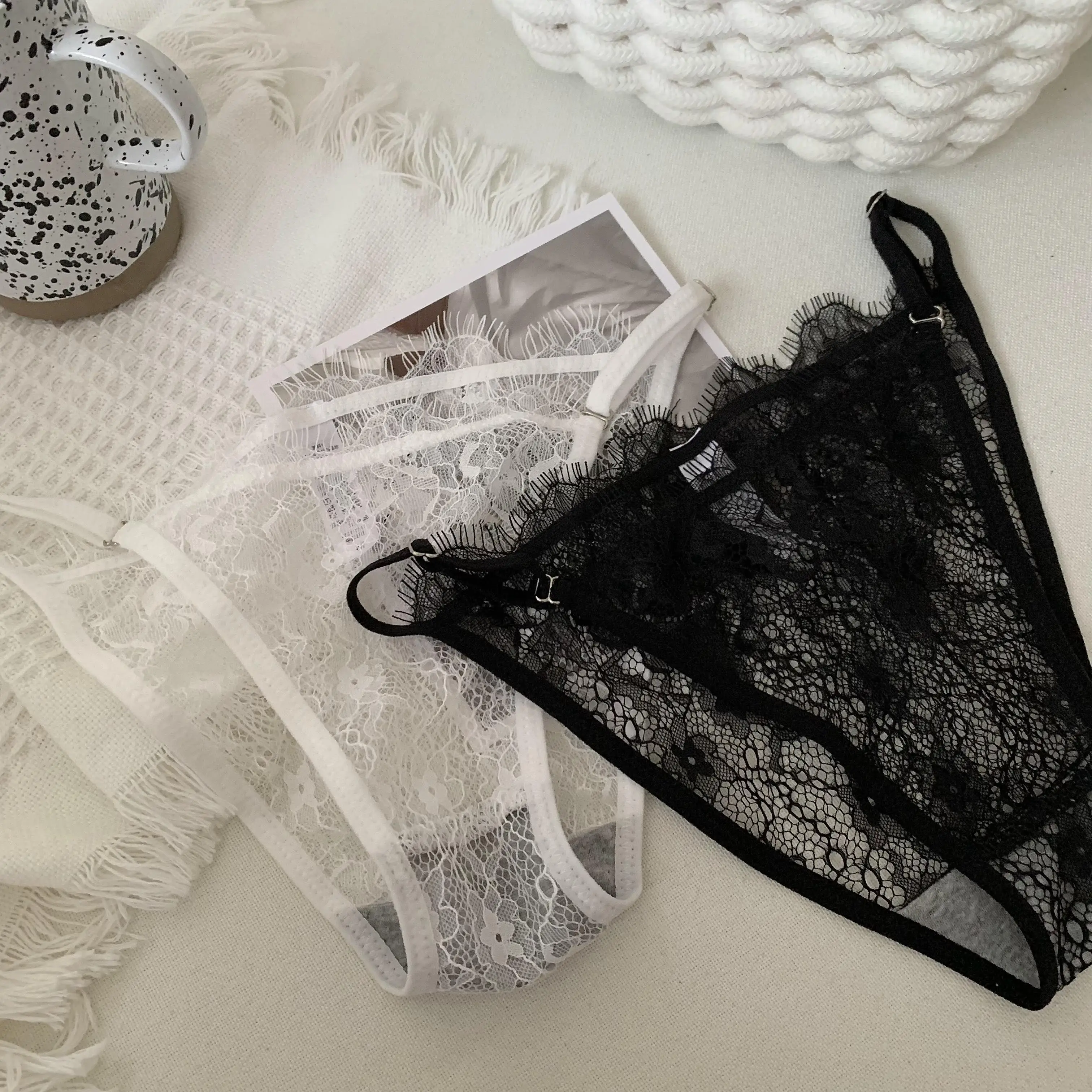 

Transparent Lace Panties Sexy Women Underwear Solid Color Breathable Soft Female Underpant Low Waist Brazilian Lingerie 3pcs/set