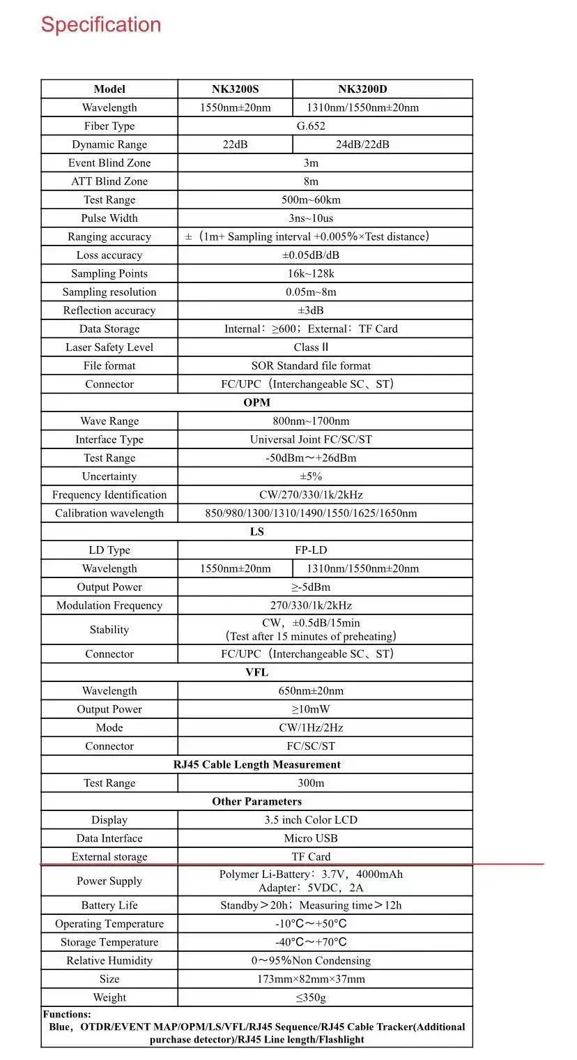 NK3200D Mini Pro OTDR Reflectometer 9 Functions in 1 Device OPM OLS VFL Event Map  Ethernet Cable Sequence Distance Tracker