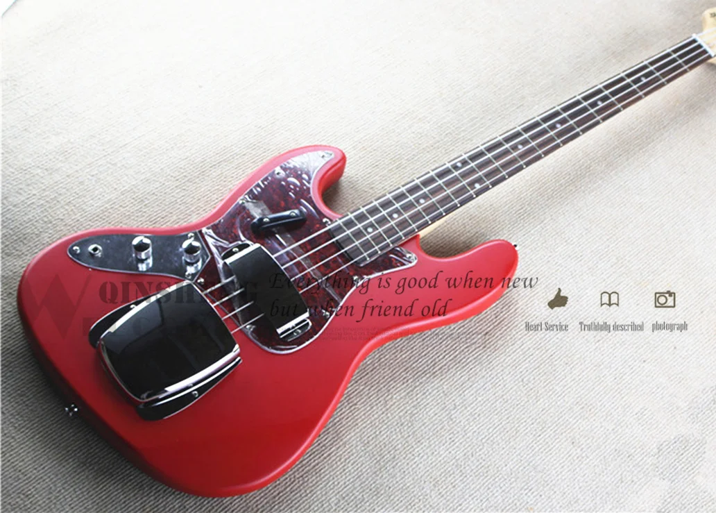 

Factory Custom 4 Strings Left hand Guitar Bass Jaz Bass Matte Red Mahogany Body Rosewood shell Inlay iron bridge