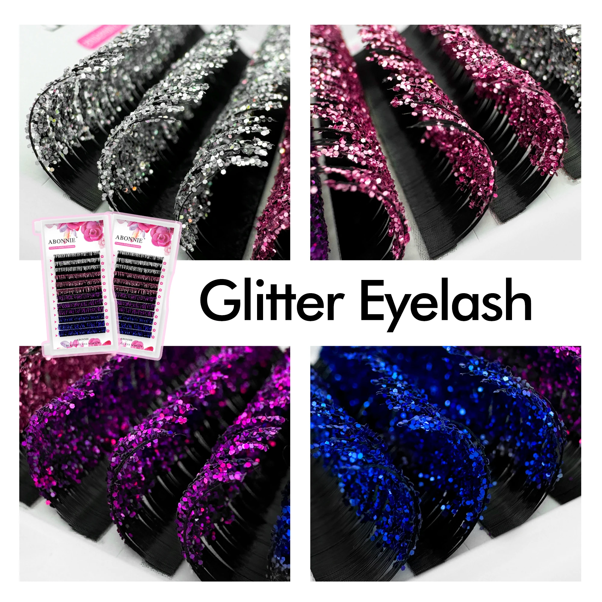 Фото Abonnie Glitter Colorful Eyelash Extensions 12-18mm Silver Pink Purple Blue Shine Color Eye Lashes Faux Mink Cilios №4