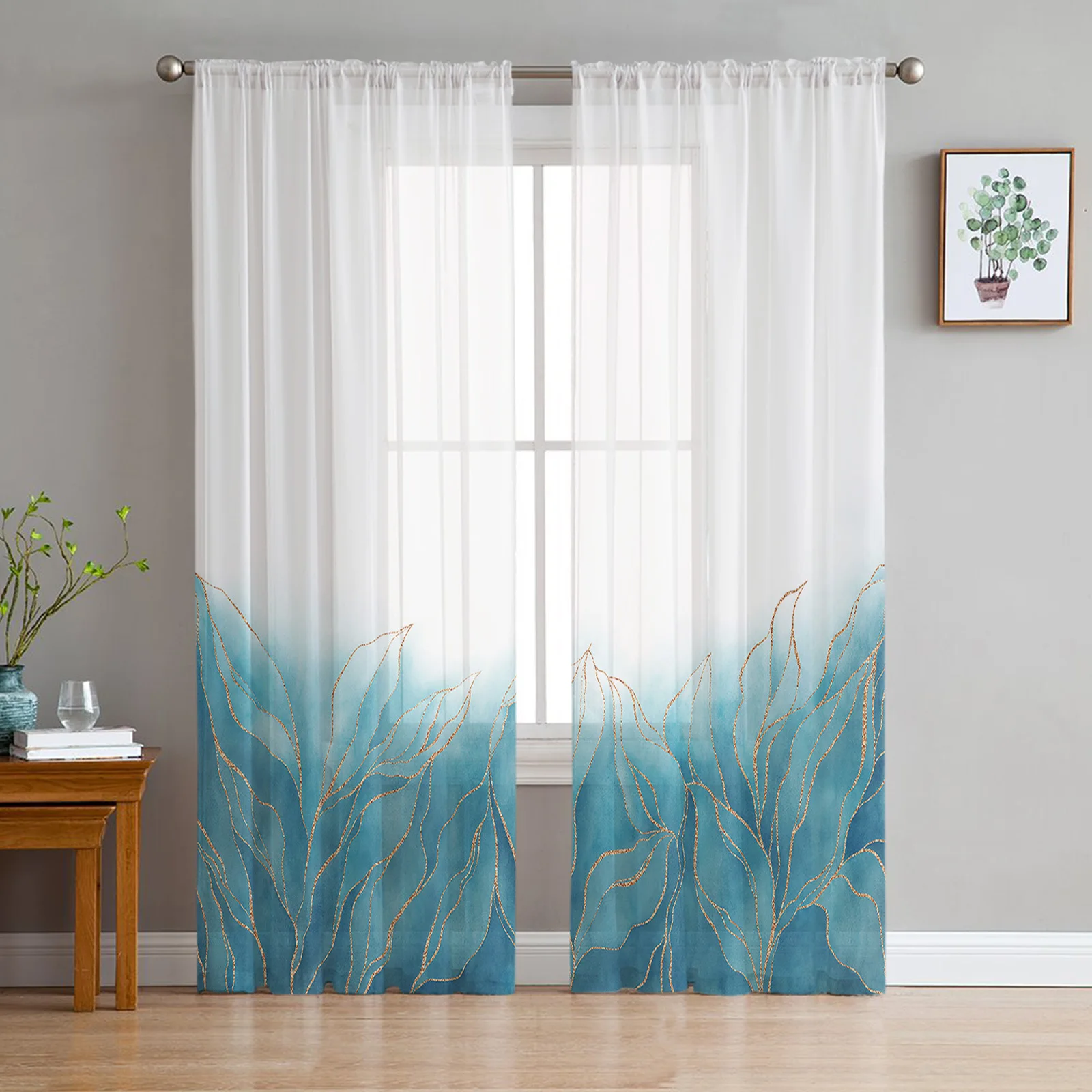

Абстрактные градиентные листья, тюлевые занавески для гостиной, s-образные принты, драпировки для детской спальни, домашний декор, Шторы для...