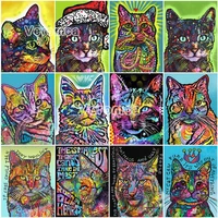abstract cartoon animals diamond painting cat full square round diamond embroidery kits 5d diy mosaic picture of rhinestone