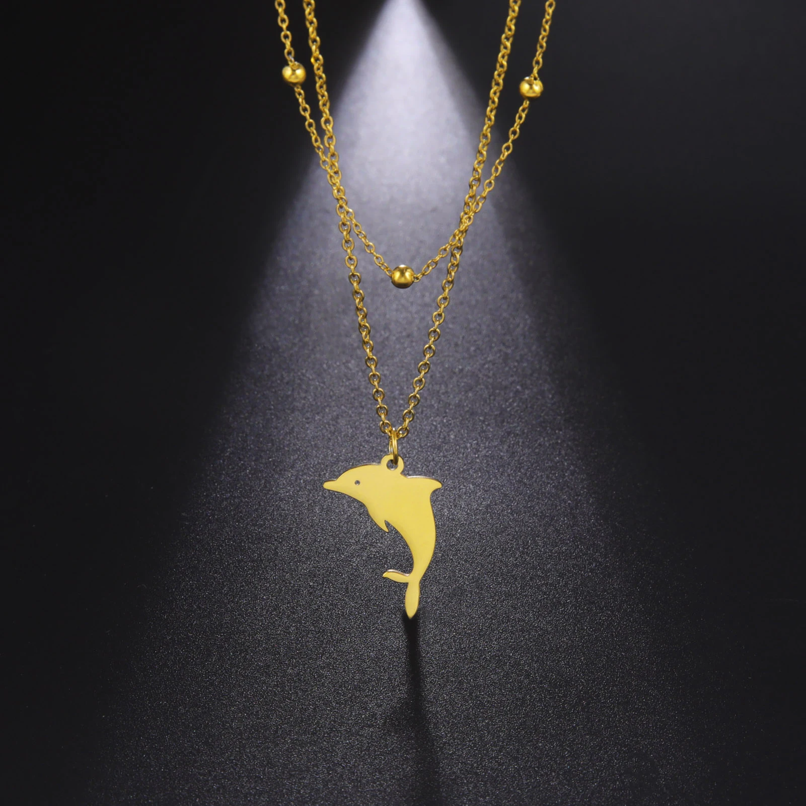

Amaxer Stainless Steel Necklaces Jumping Dolphin Multi-layer Style Beads Chain Animal Choker For Women Lover Jewelry Gifts