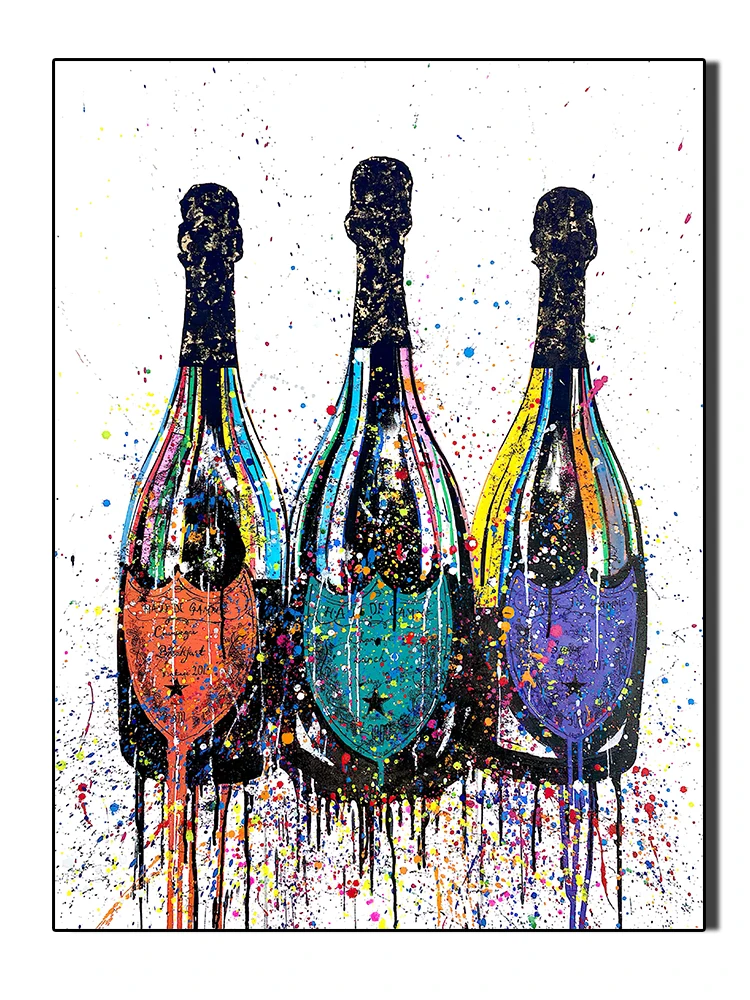 

Плакат с бутылкой шампанского, абстрактный, печать на холсте