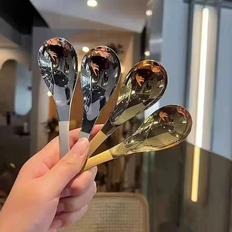 

Stainless Steel Spoon Korean Long Handle Tableware Thicken Stirring Ice Spoon Meal Spoon Household Dinner Spoon Dessert Fork