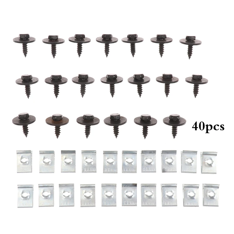 

40x Chassis Engine Guard Metal Nut Screw Washers U-shape U-Nuts Clip Car Fender Bumper Cross Head Screws For BMW E46 E92 E90 F10