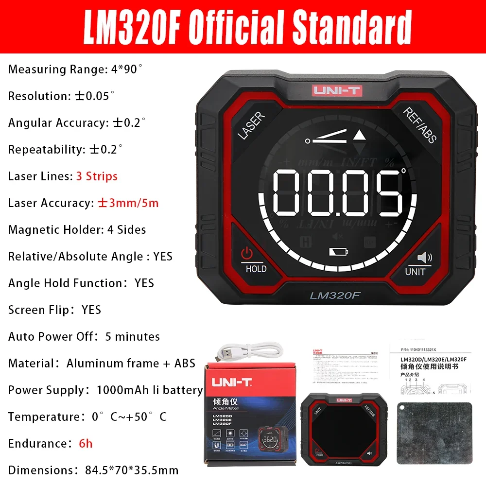 

Лазерный цифровой транспортир UNIT LM320F, измеритель угла, инклинометр, 3 полоски, лазерный уровень, тип-C, измеритель угла зарядки для дома