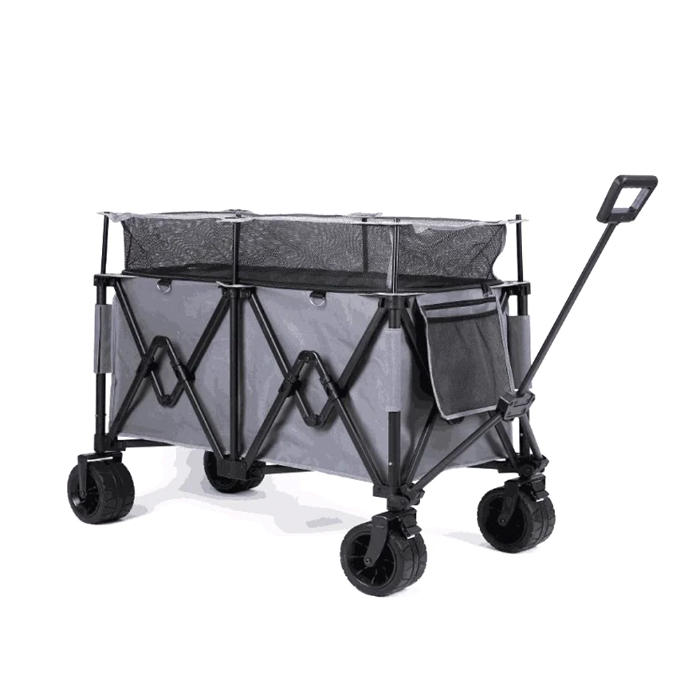 

Wholesale Custom Heavy Duty Collapsible Four Wheel Metal Black Portable Utility Camping Cart
