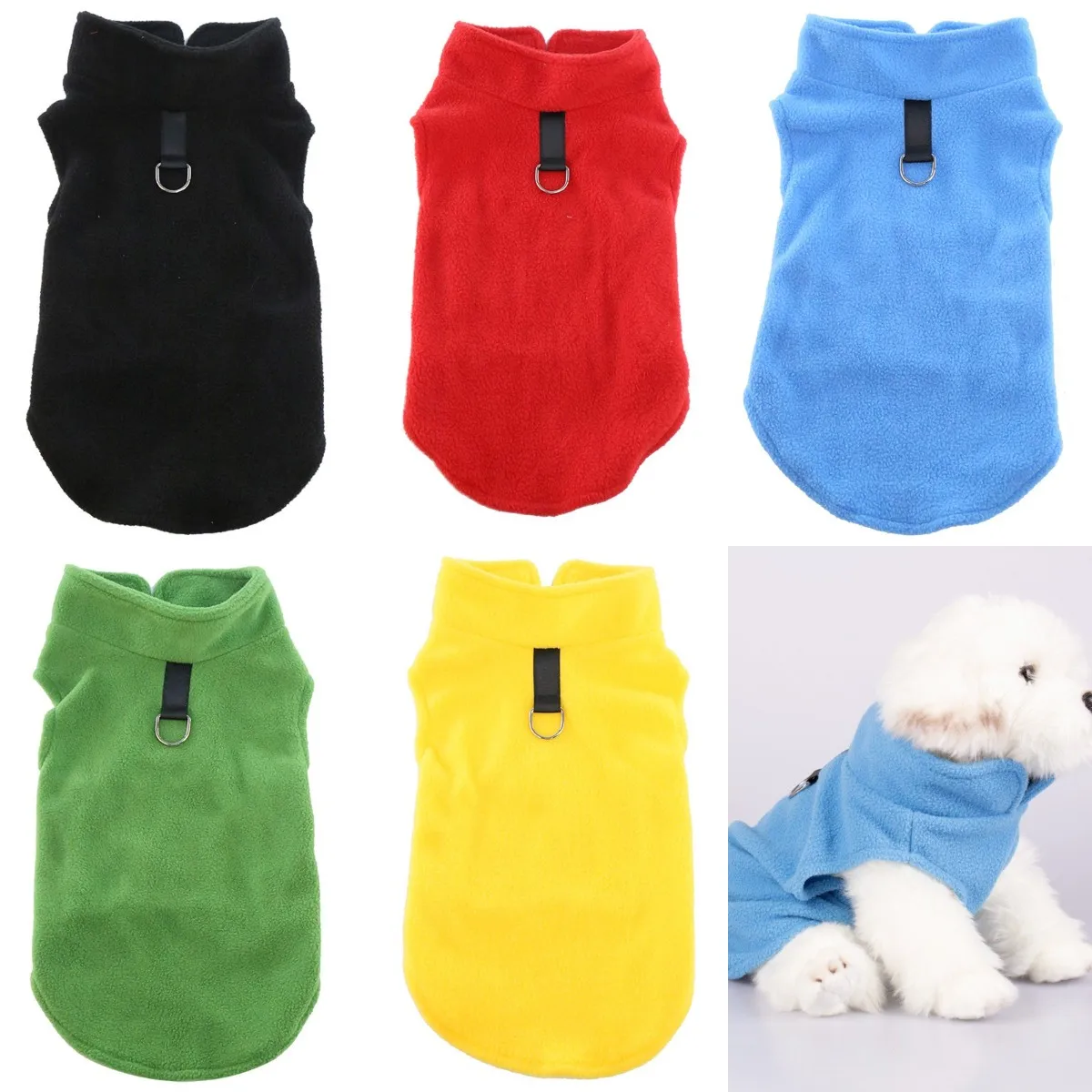 

Solid Candy Color Dog Vest Soft Fleece Clothes for Small Dogs Flannel Warm Vest With Harness Leash D-Ring Pet Accessories 2022