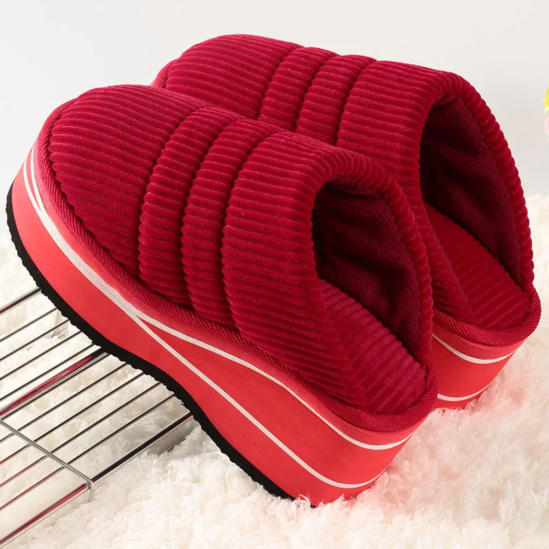 

Winter Warm Nonslip High Heels Thick Bottom Wedges Ladies Indoor Outdoor Home Shoes Women cotton slippers X2335