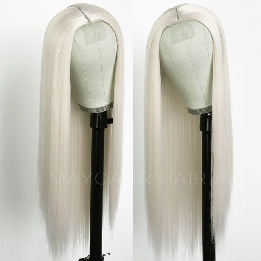 Maycaur Платиновые белые синтетические волосы парики с естественной линией волос