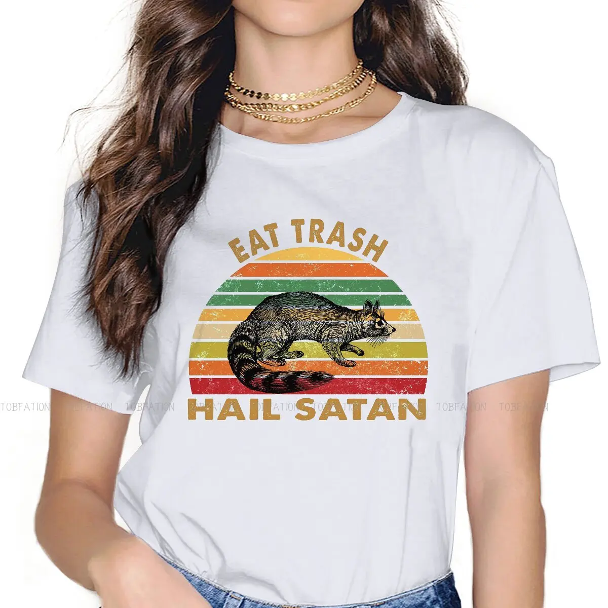 

Hail Satan Raccoon Pentagram Satanic Garbage Gang Relaxed Fit Newest TShirts Eat Trash Live Fast Female Harajuku Fabric T Shirt