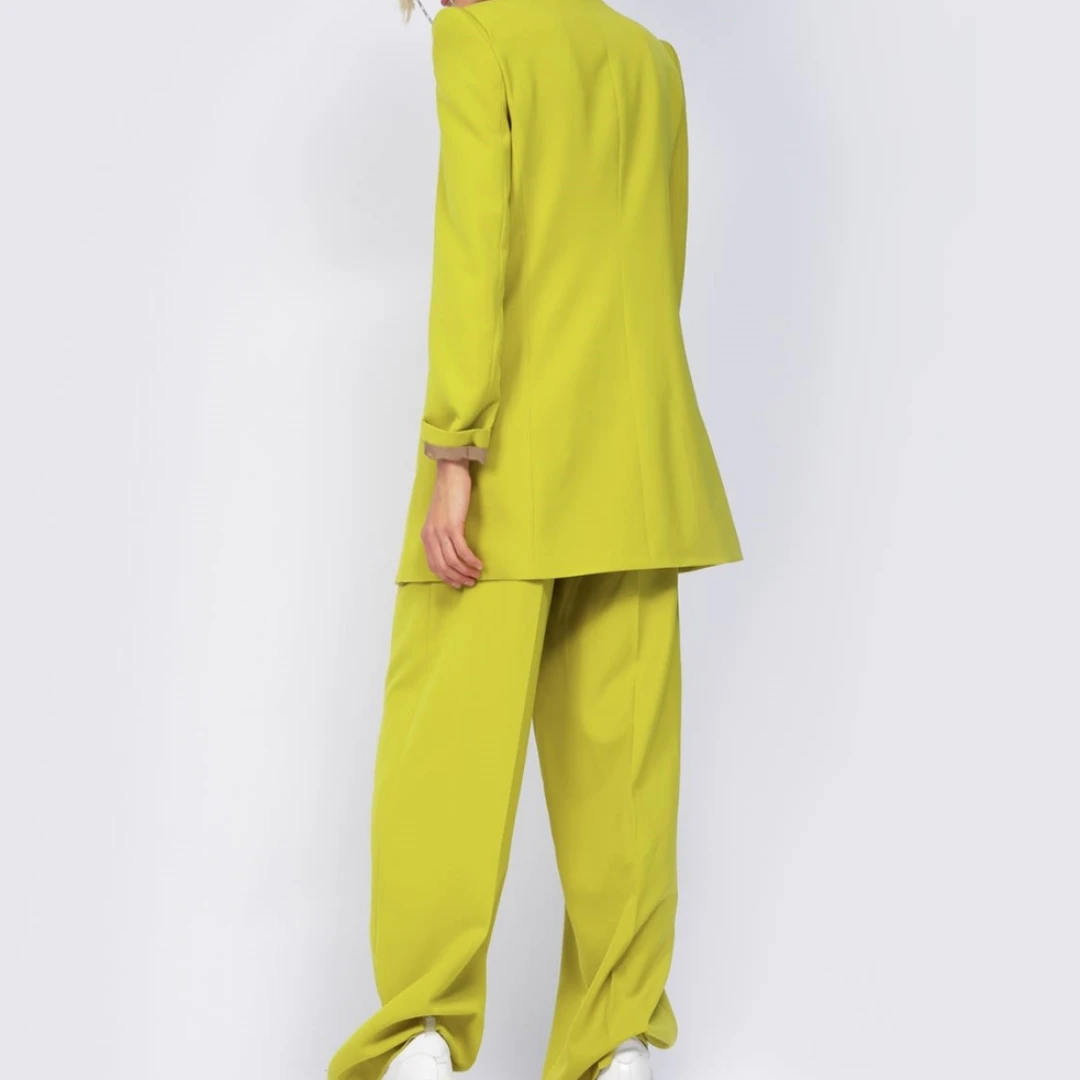 Women Suit Set 2-Piece With Sharped Shoulders Blazer And Pants Solid Wide Leg Trousers Lose Fitting Tuxedos Female Formal Outfit