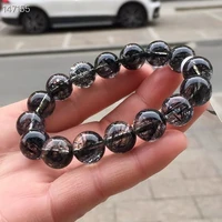 natural black rutilated quartz women men bracelet clear round beads 12 8mm crystal wealthy black rutilated brazil aaaaaa