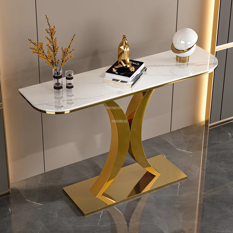 

Light Luxury Slate Console Tables Modern Simple Living Room Furniture Entrance Console Home Wrought Iron Table Against The Wall