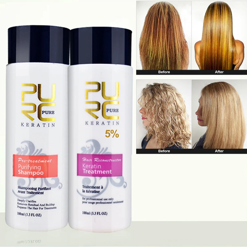 Purc Straightening Hair Repair And Straighten Damage Hair Products Brazilian Keratin Treatment + Purifying Shampoo Hair Care Set