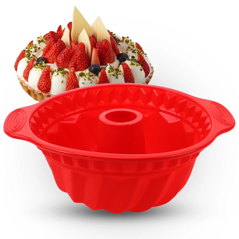 

Kitchen Tools Hollow Round Silicone Cake Mold Mousse Chiffon Pudding Jelly Ice Creams Non-Stick Mould 10 inch Bakeware