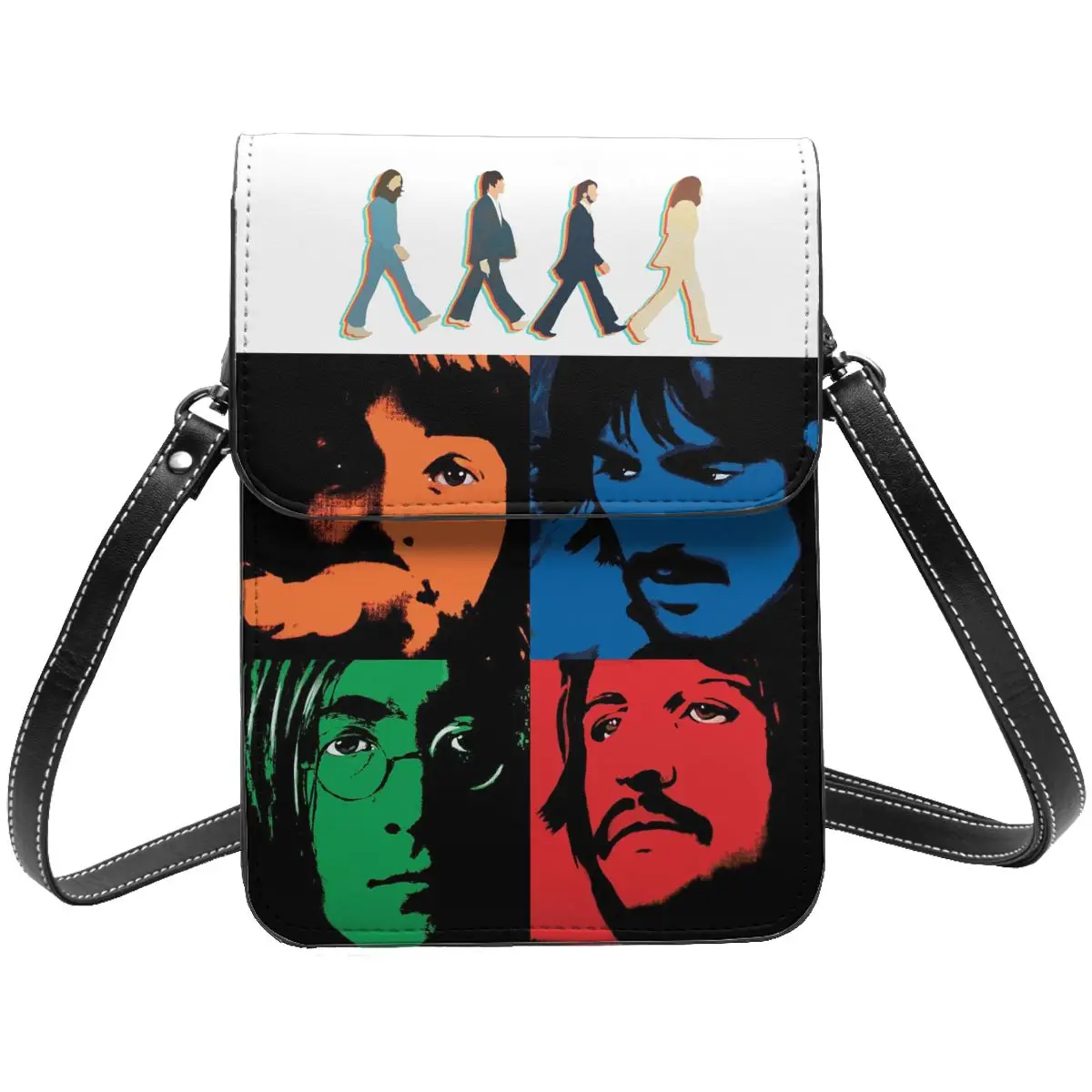 The Beatle Walking Road Small Cell Phone Purse Leather Card Case Street Woman Crossbody Bag Durable